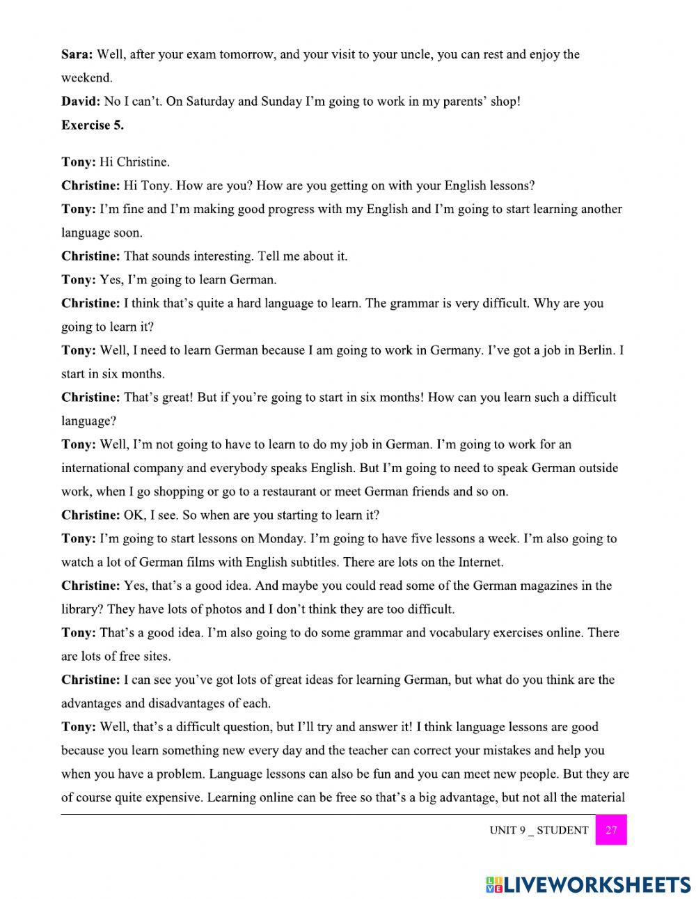 Listening scripts for ESL worksheets