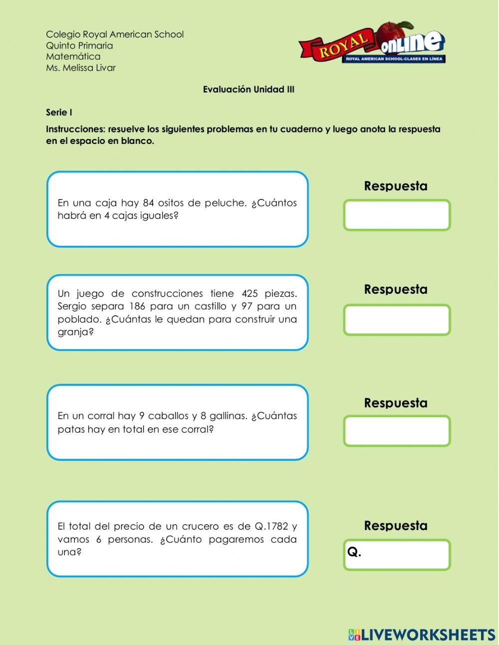 Evaluación Unidad III Evaluación Unidad III