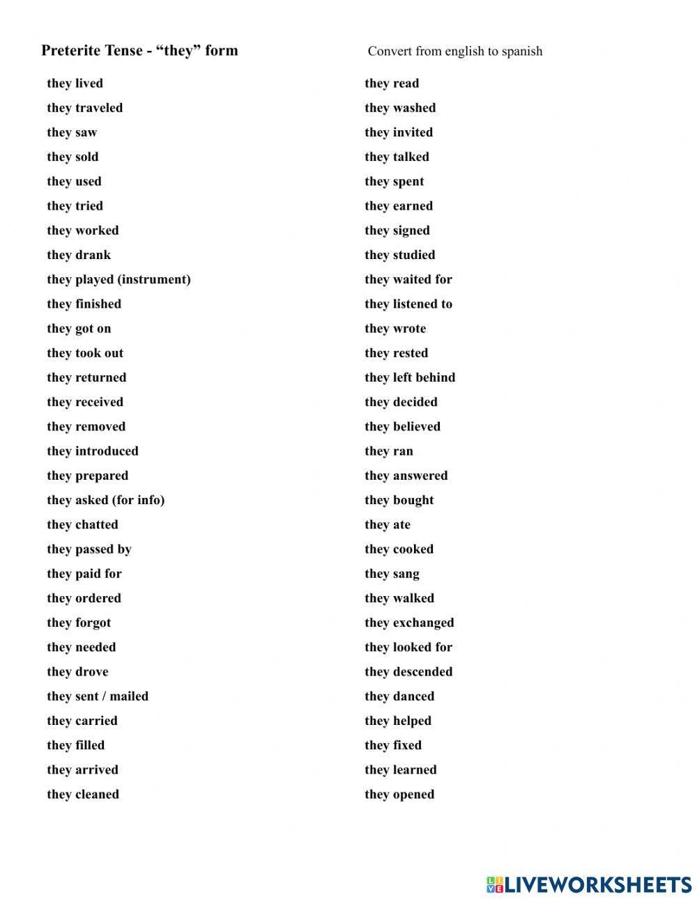 Preterit Vocabulary - -they- form