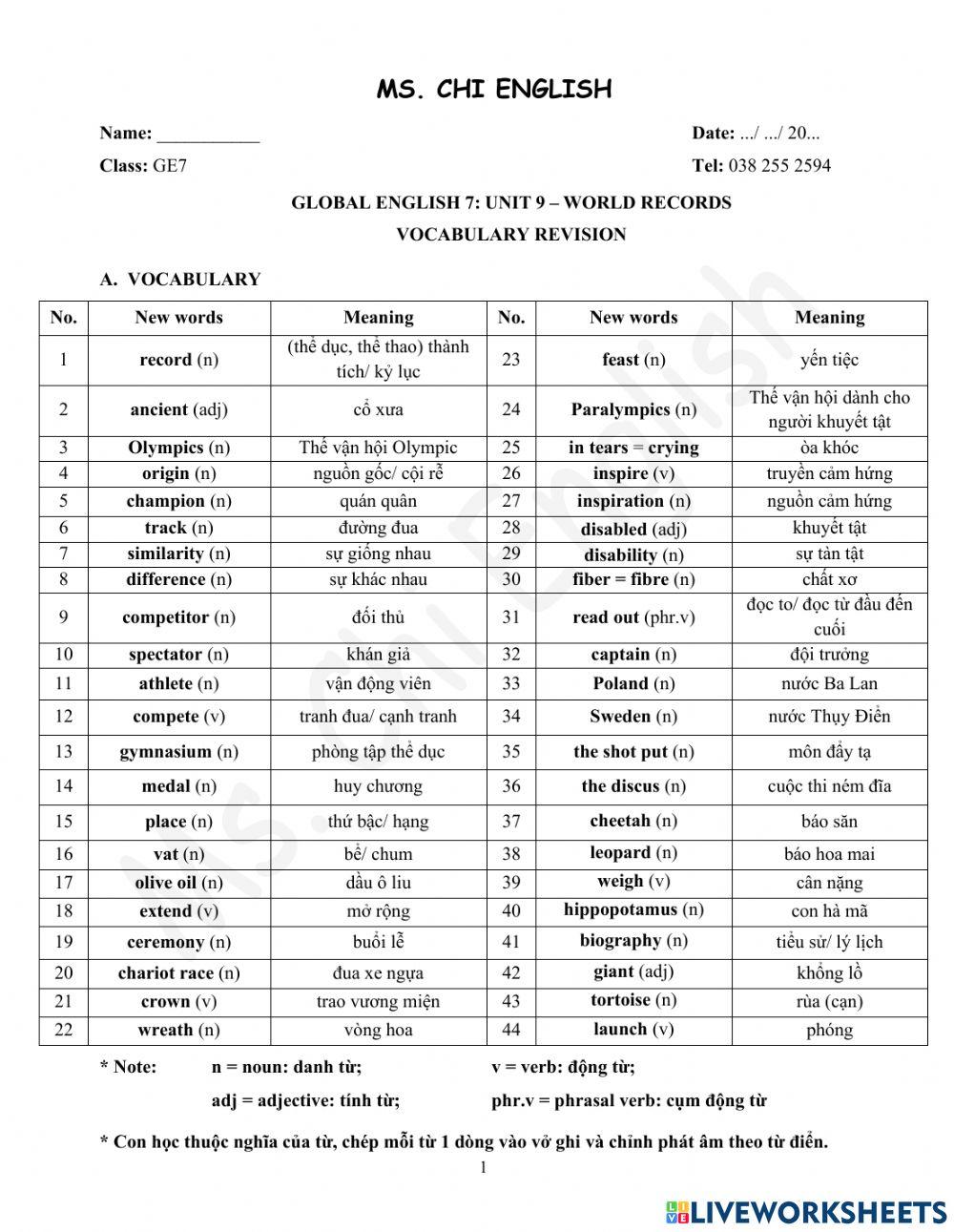 02.08.2022 - GE7 - U9 - Vocab revision
