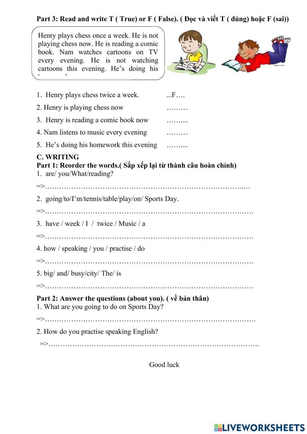 ĐỀ KIỂM TRA ANH 5 - HỌC KÌ 1 