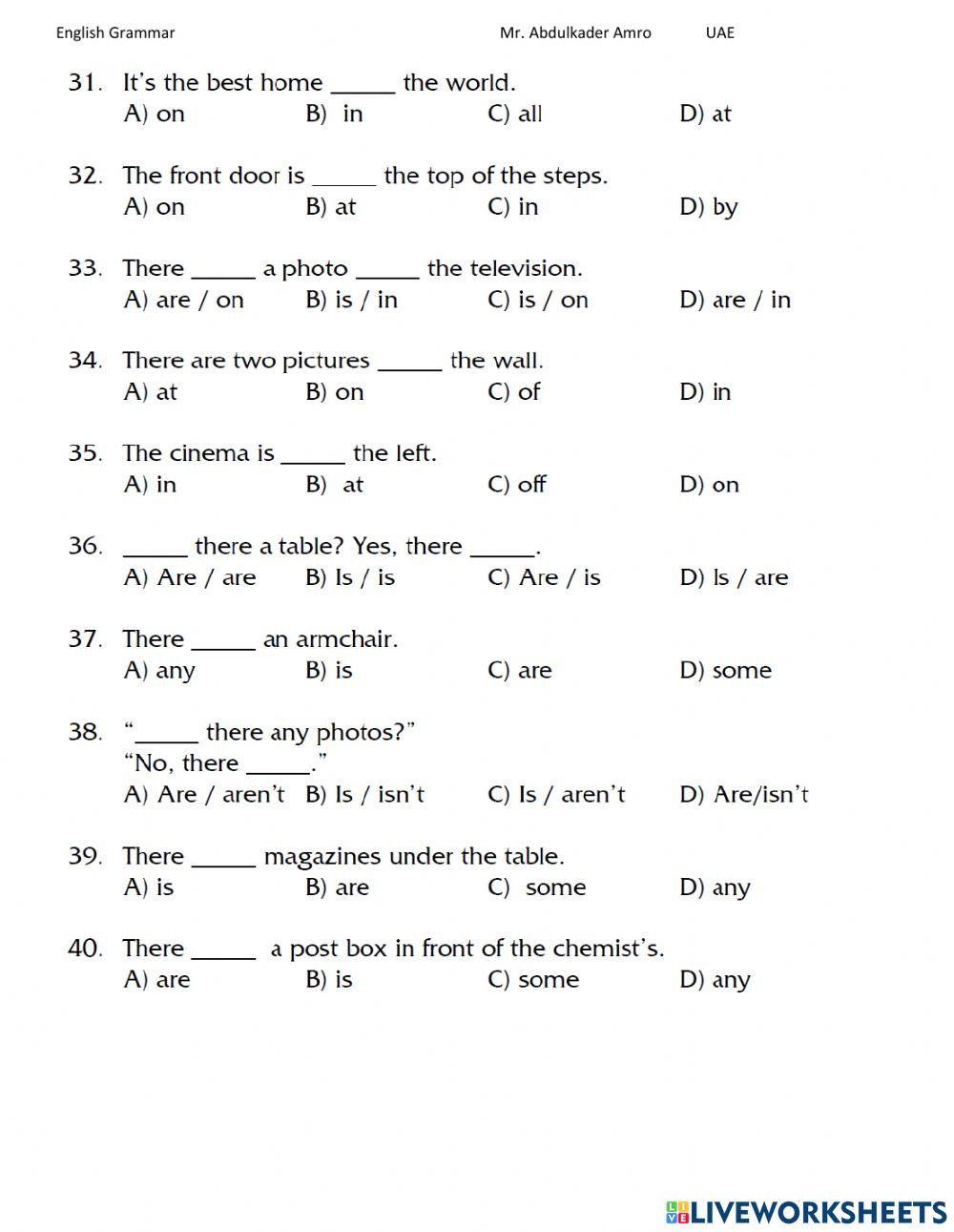 Elementary Test 5 Part 2 Grammar