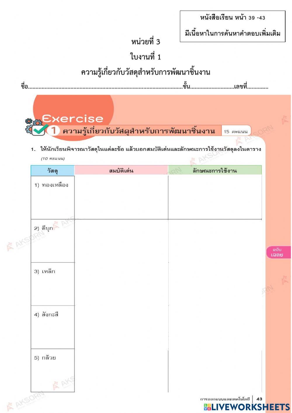 หน่วยที่ 3 ม.3 ใบงานที่ 1