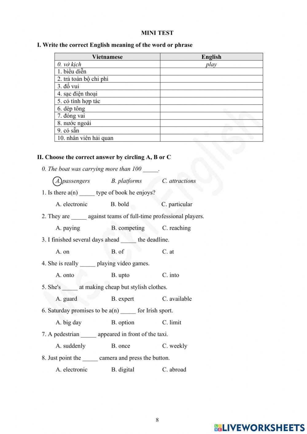 Foreign Teacher-GOLDA2+-U9-VOCAB