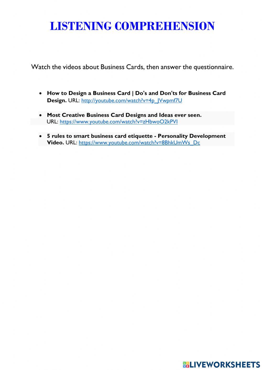 Listening Comprehension:Business Cards