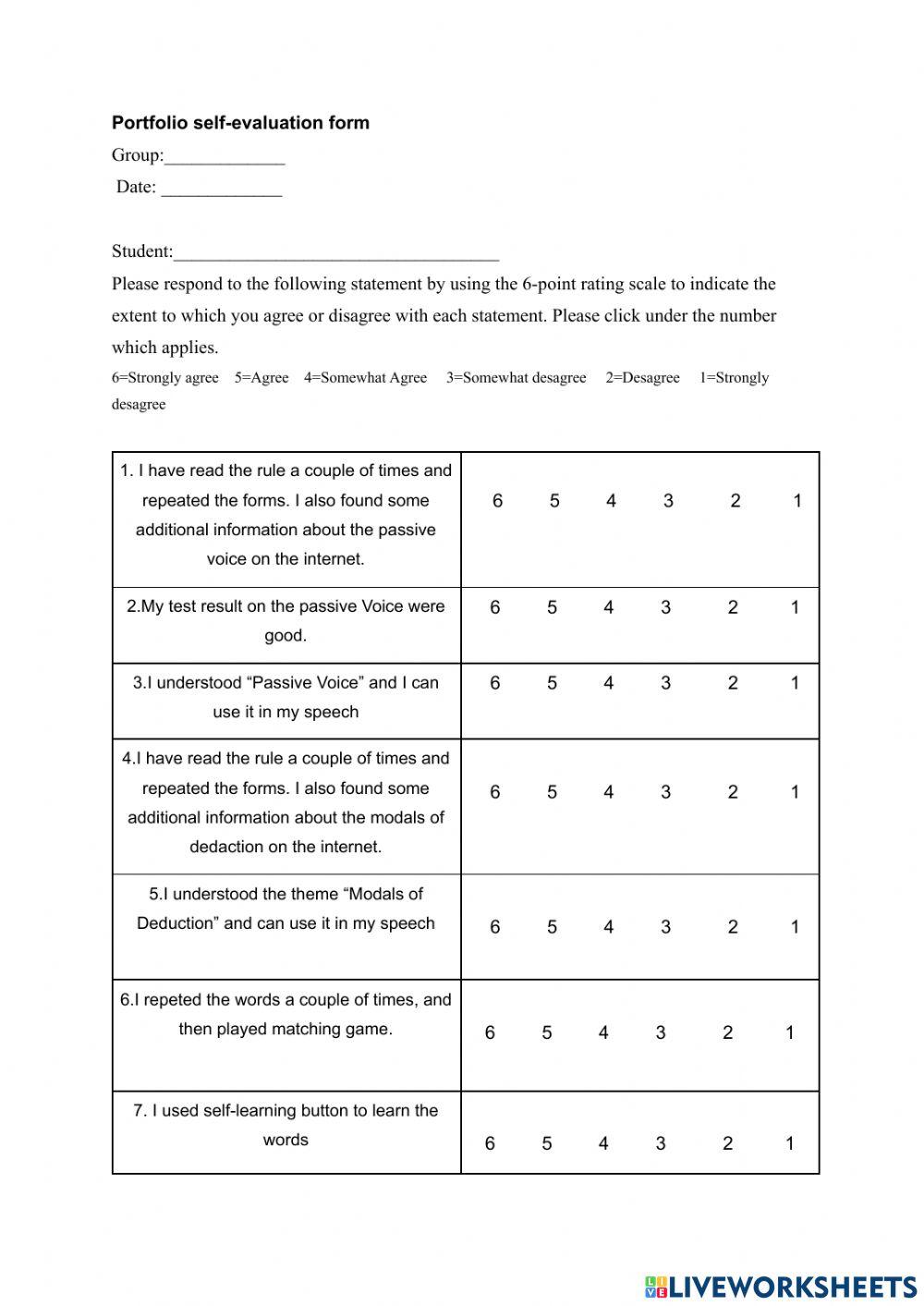 Self-assessment portfolio