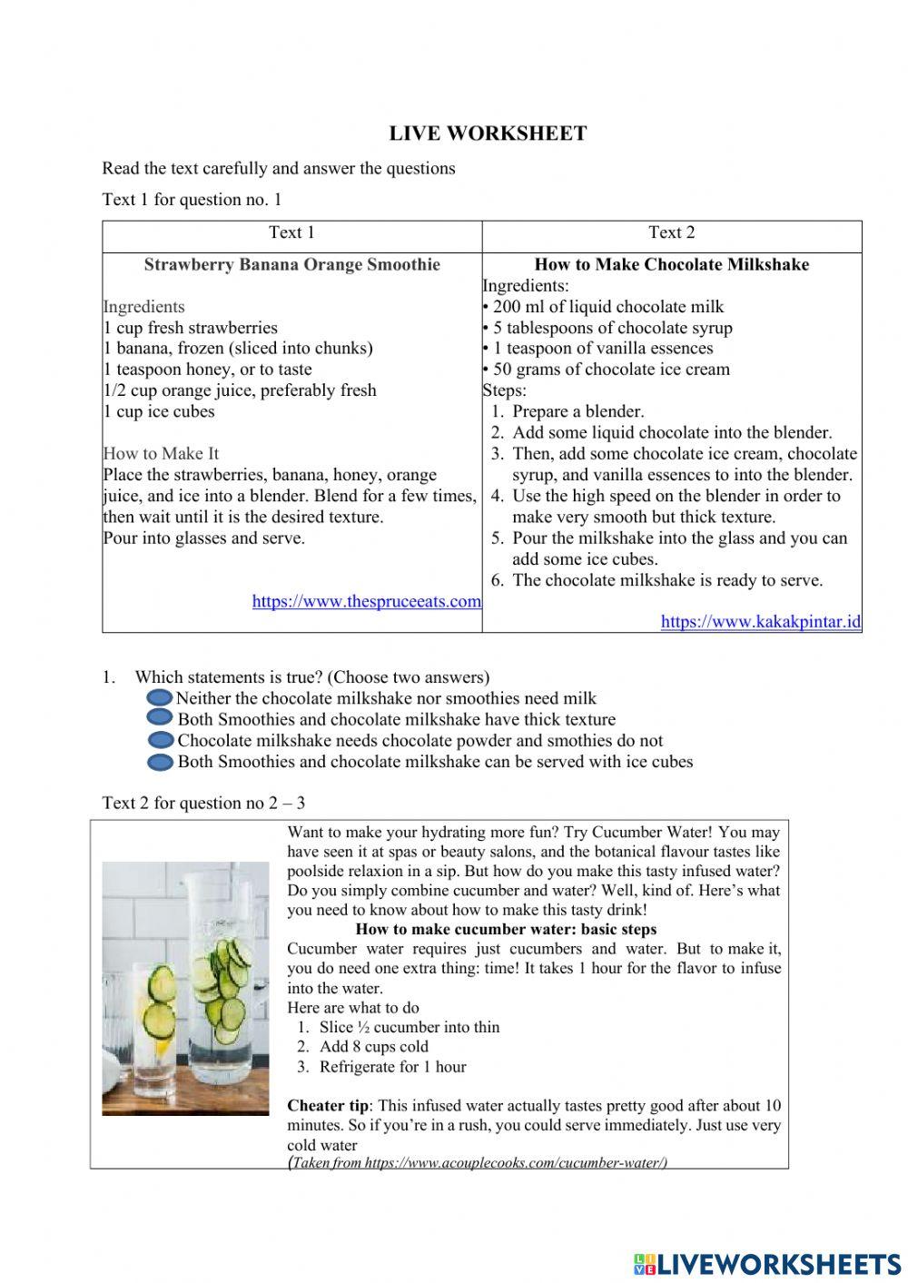 The Exercise of Procedure Text activity | Live Worksheets