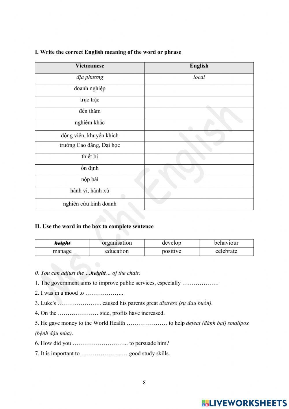 Foreign Teacher-GOLDA2+-U5-VOCAB