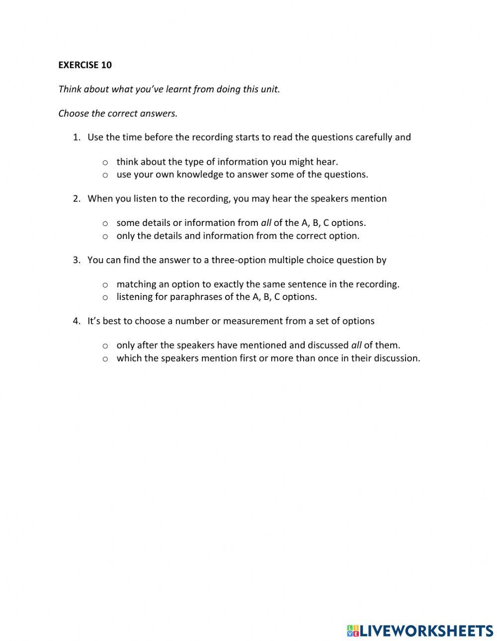 IE1, Unit 1, Listening, Exercise 10