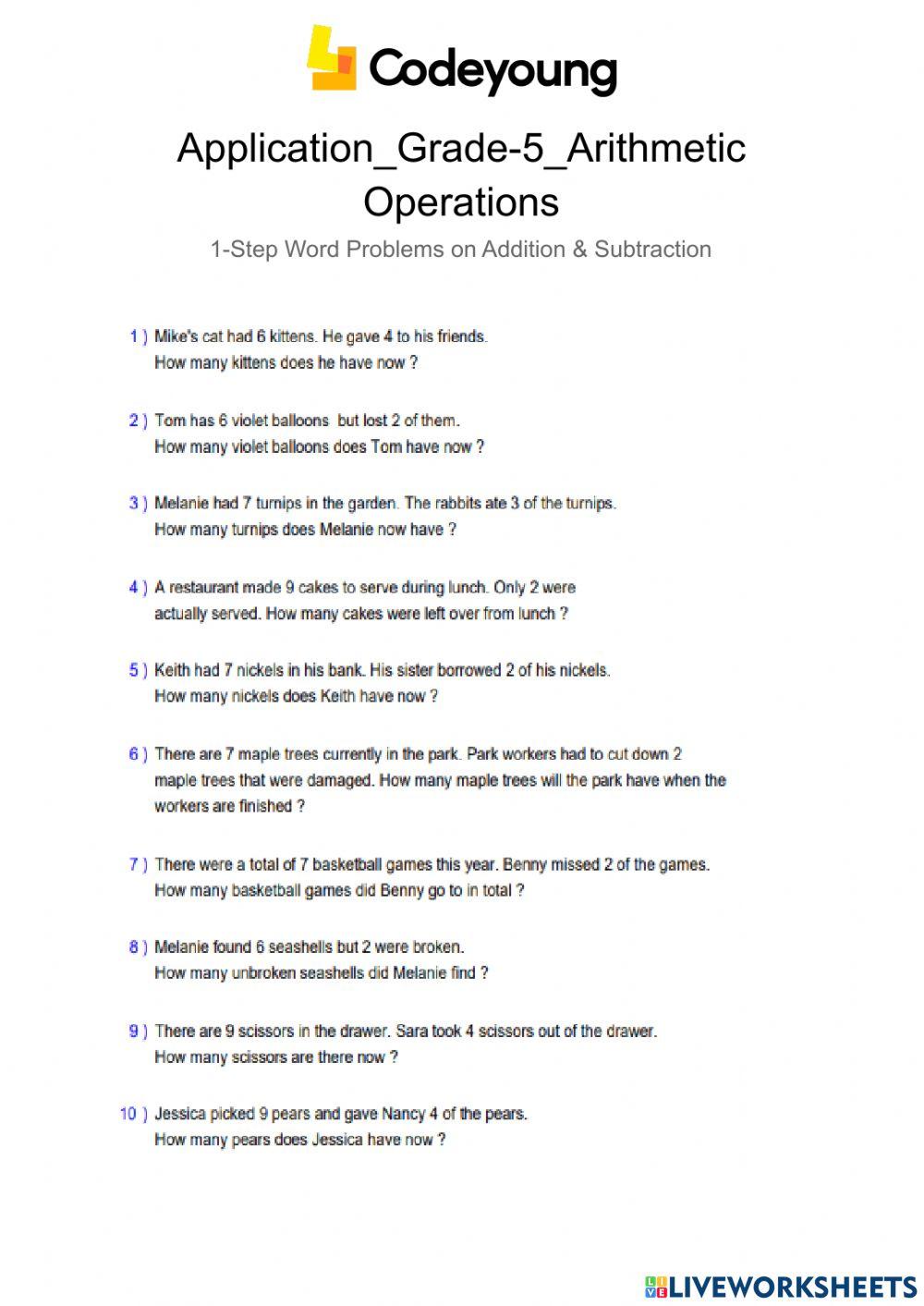 Application-1-Step Word Problems on Addition & Subtraction
