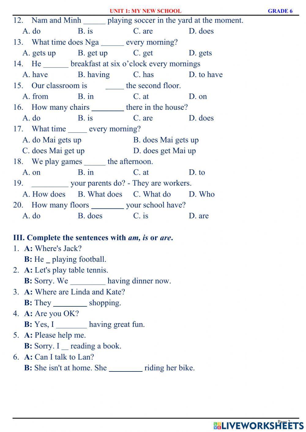 English6.1 - Sample Test - Unit 1 & 2