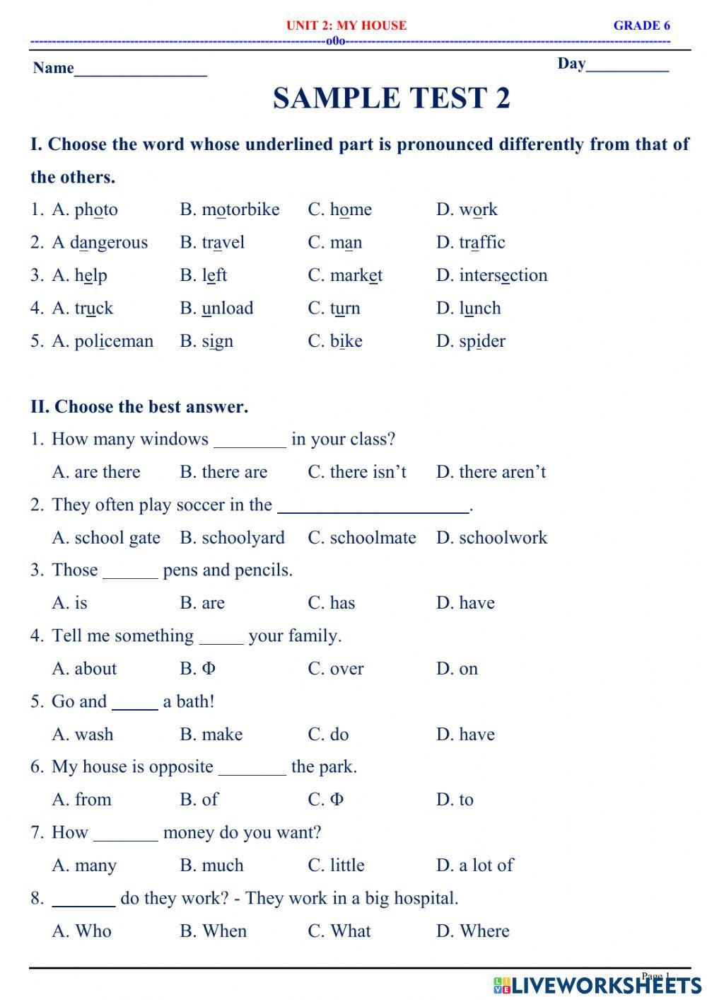 English6.1 - Sample Test - Unit 1 & 2