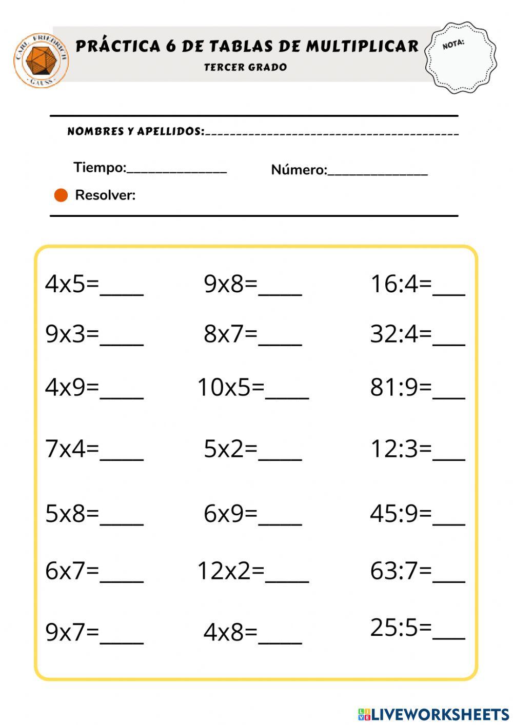 Práctica de tabla de multiplicar