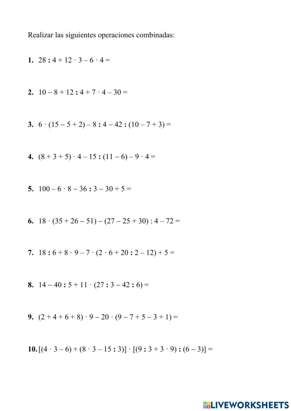 Operaciones combinadas naturales