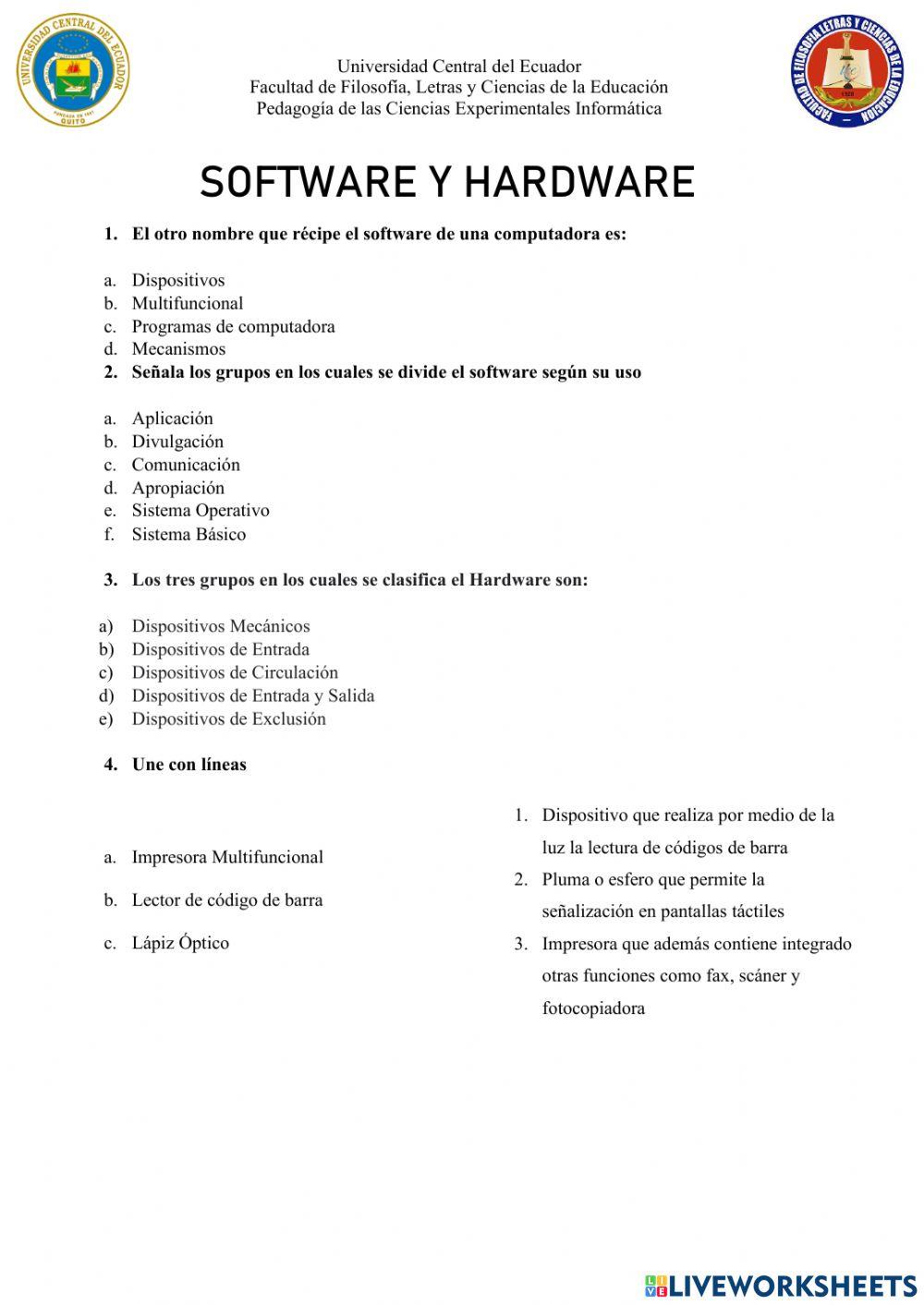 Hardware y Software interactive worksheet for 3 | Live Worksheets
