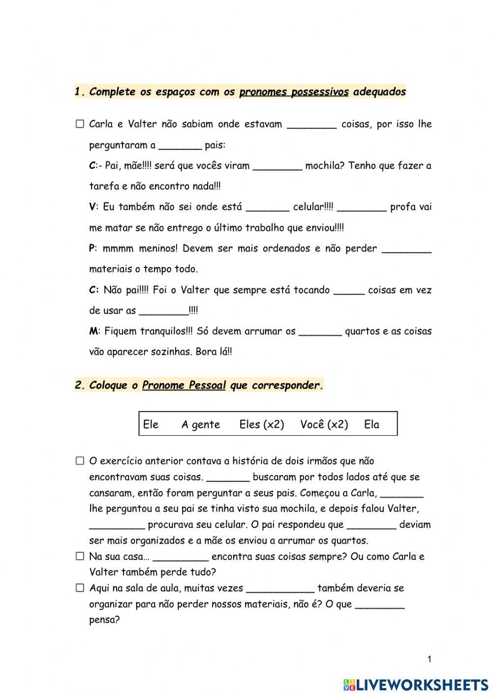 Pron pessoais e possessivos