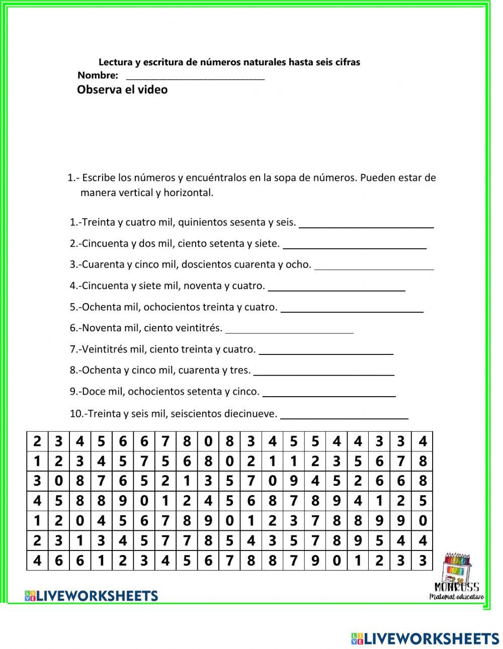 Lectura de cantidades hasta seis cifras