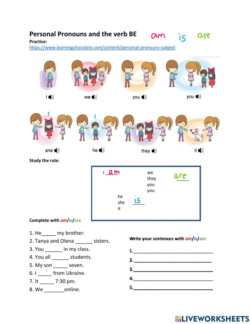 Personal Prounouns and verb BE