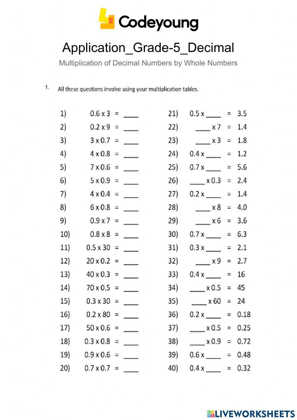 Application-Multiplication of Decimal Numbers by Whole Numbers  Part 1