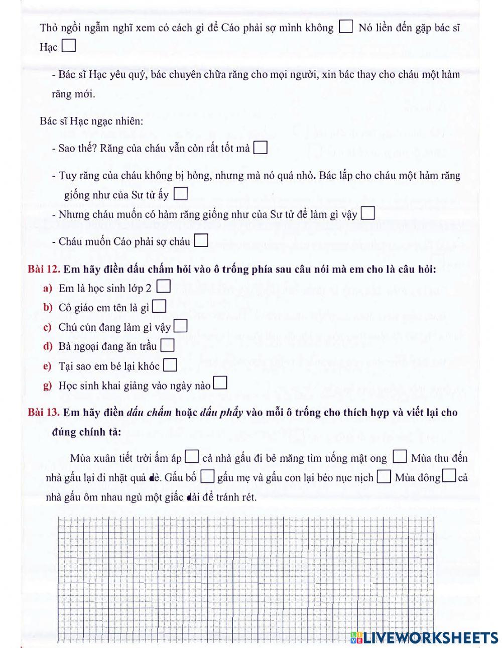 Tiếng Việt 2 lên 3 - Dạng 2: Dấu câu