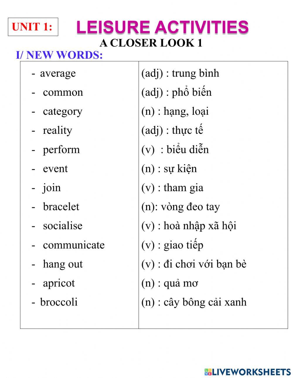 English 8- unit 1- a closer look 1