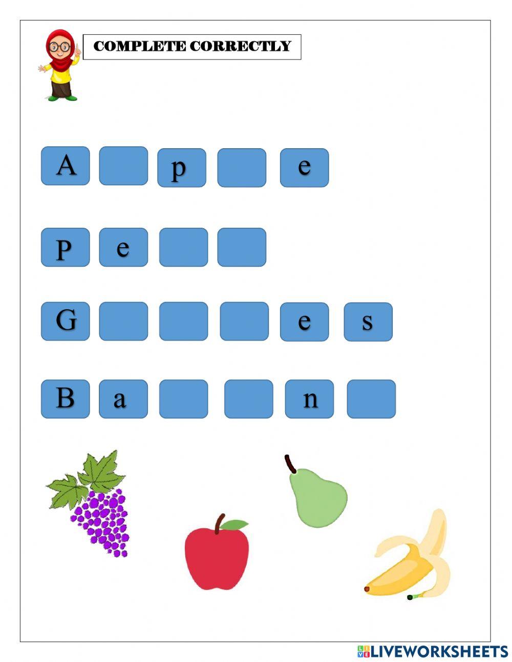 Worksheet Fruits