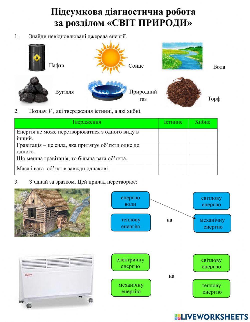 Діагностувальна робота -Світ природи-