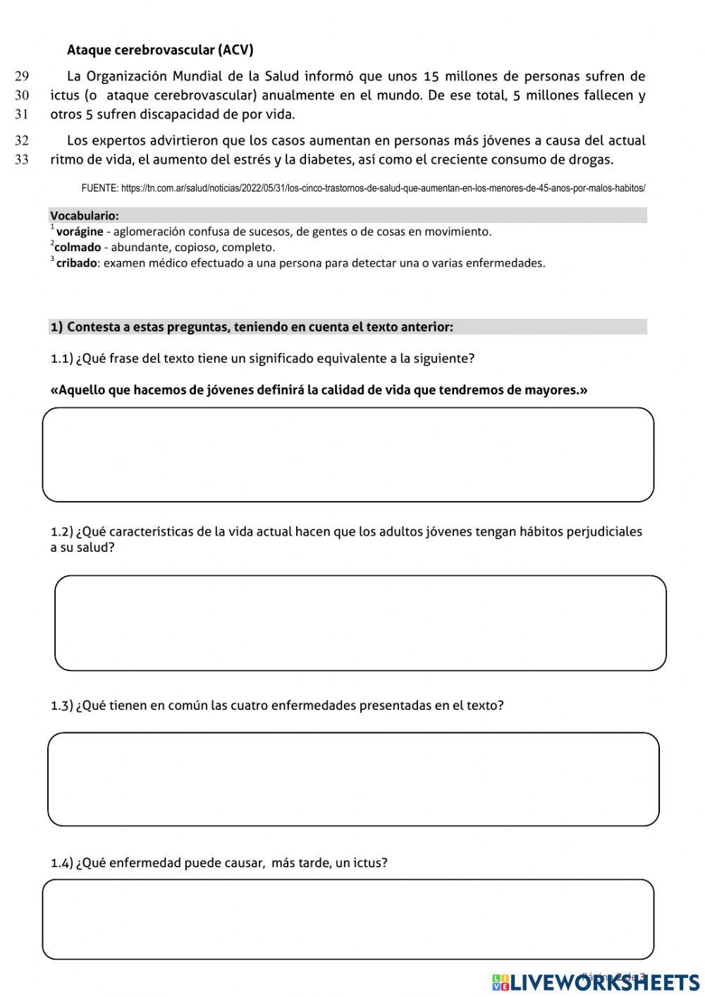 Comprensión lectora: enfermedades y malos hábitos