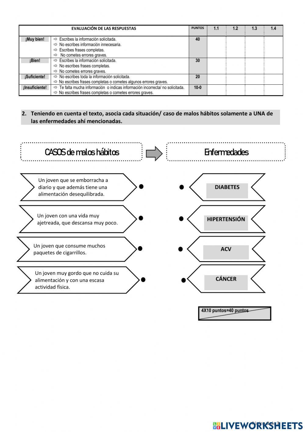 Comprensión lectora: enfermedades y malos hábitos