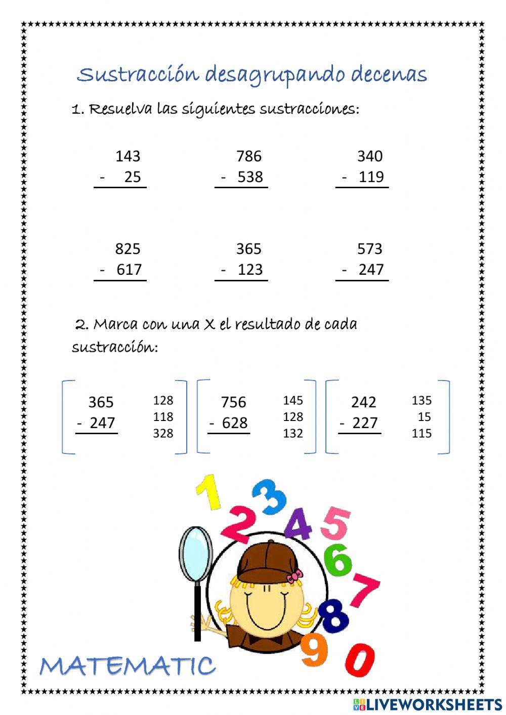 Sustracción desagrupando decenas