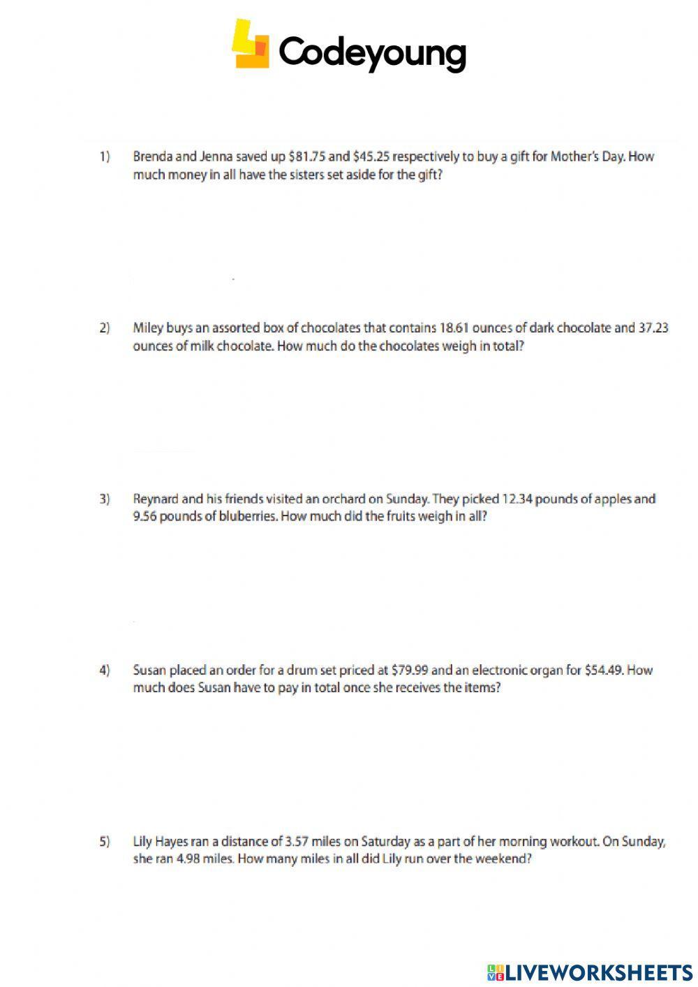 Application-Word Problems & Long Division Method for Decimals