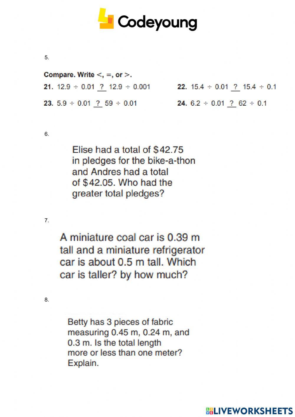 Content CW-Comparing & Ordering Decimals