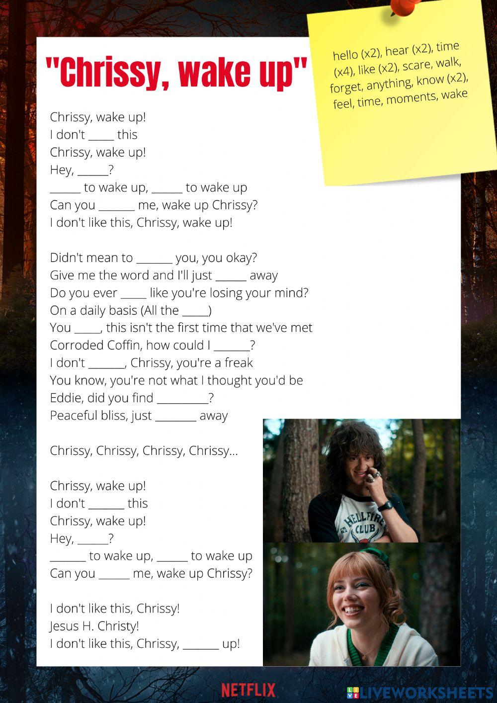 Chrissy wake up worksheet live worksheets