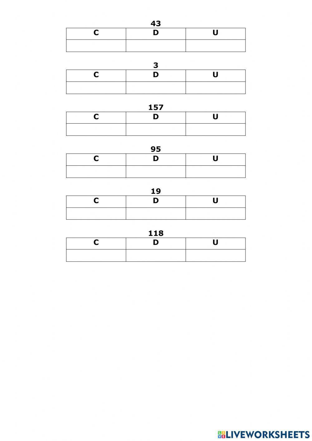 Centena, dezena e unidade