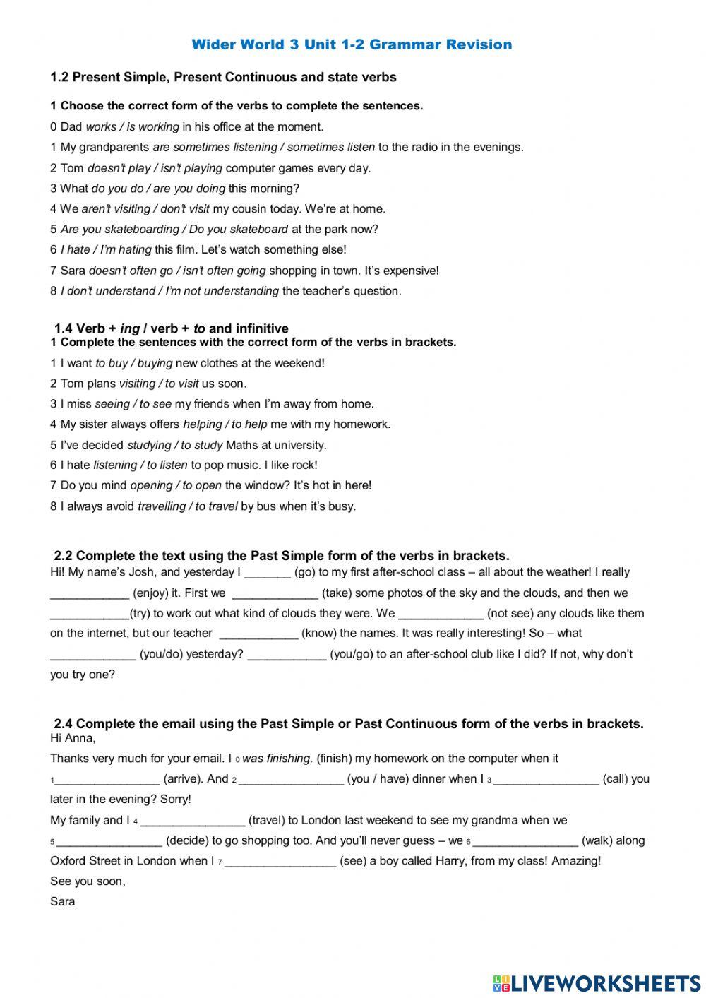 WW3 Unit 1-2 Grammar Revision