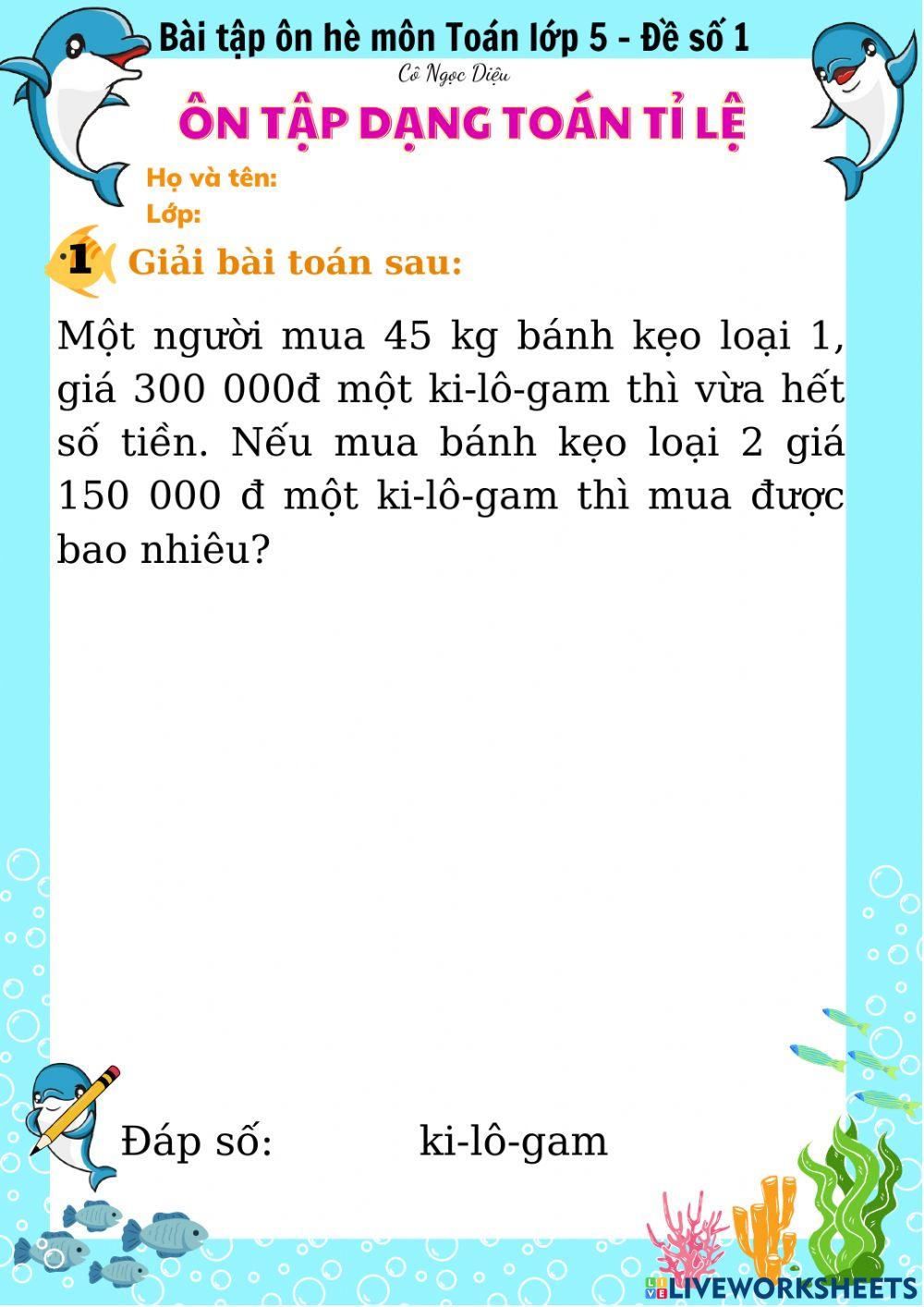 Bài tập toán lớp 5 - Tuần 1