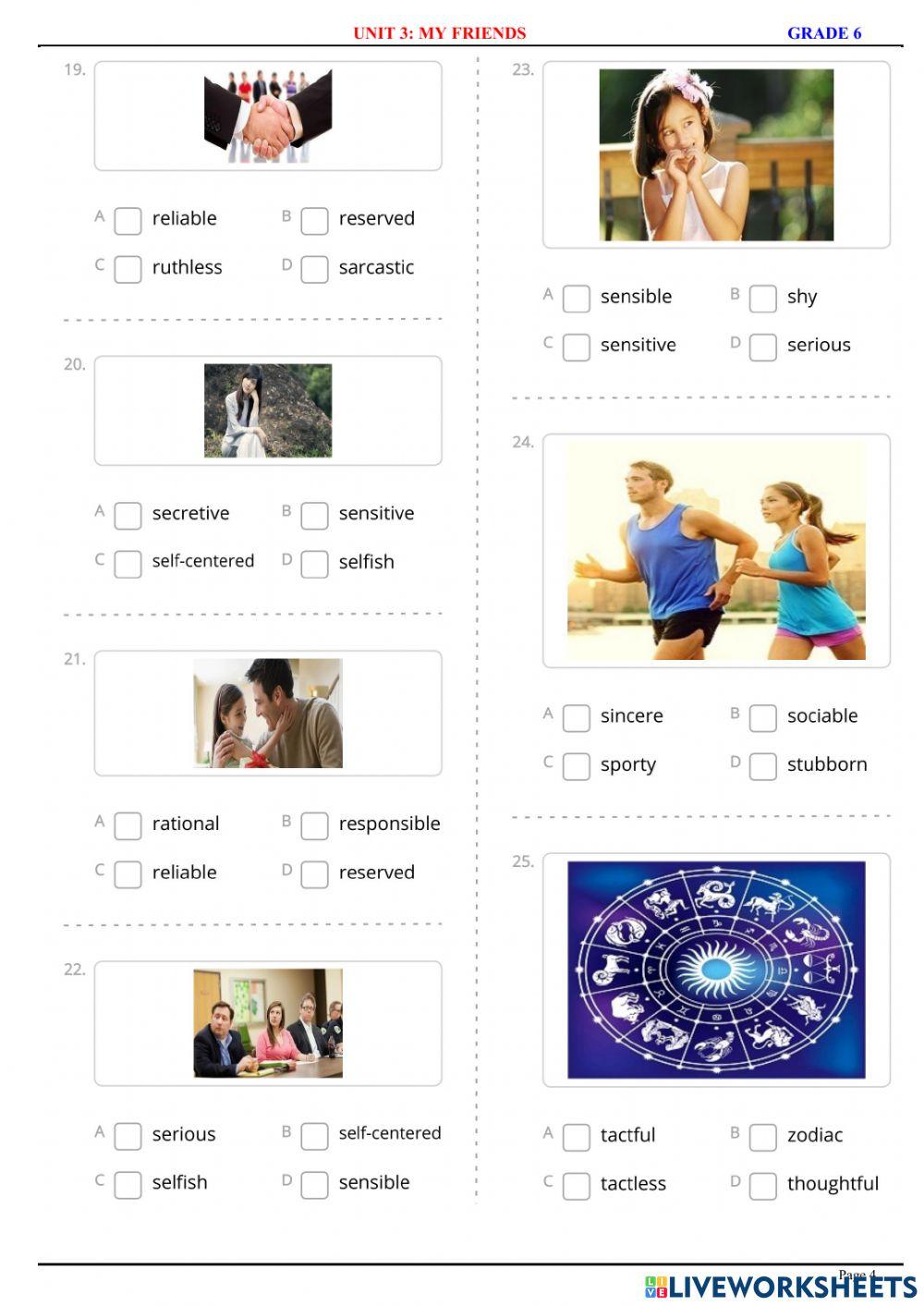 English 6 - Unit 3 - My Friends - Vocabulary 2 - Quiz