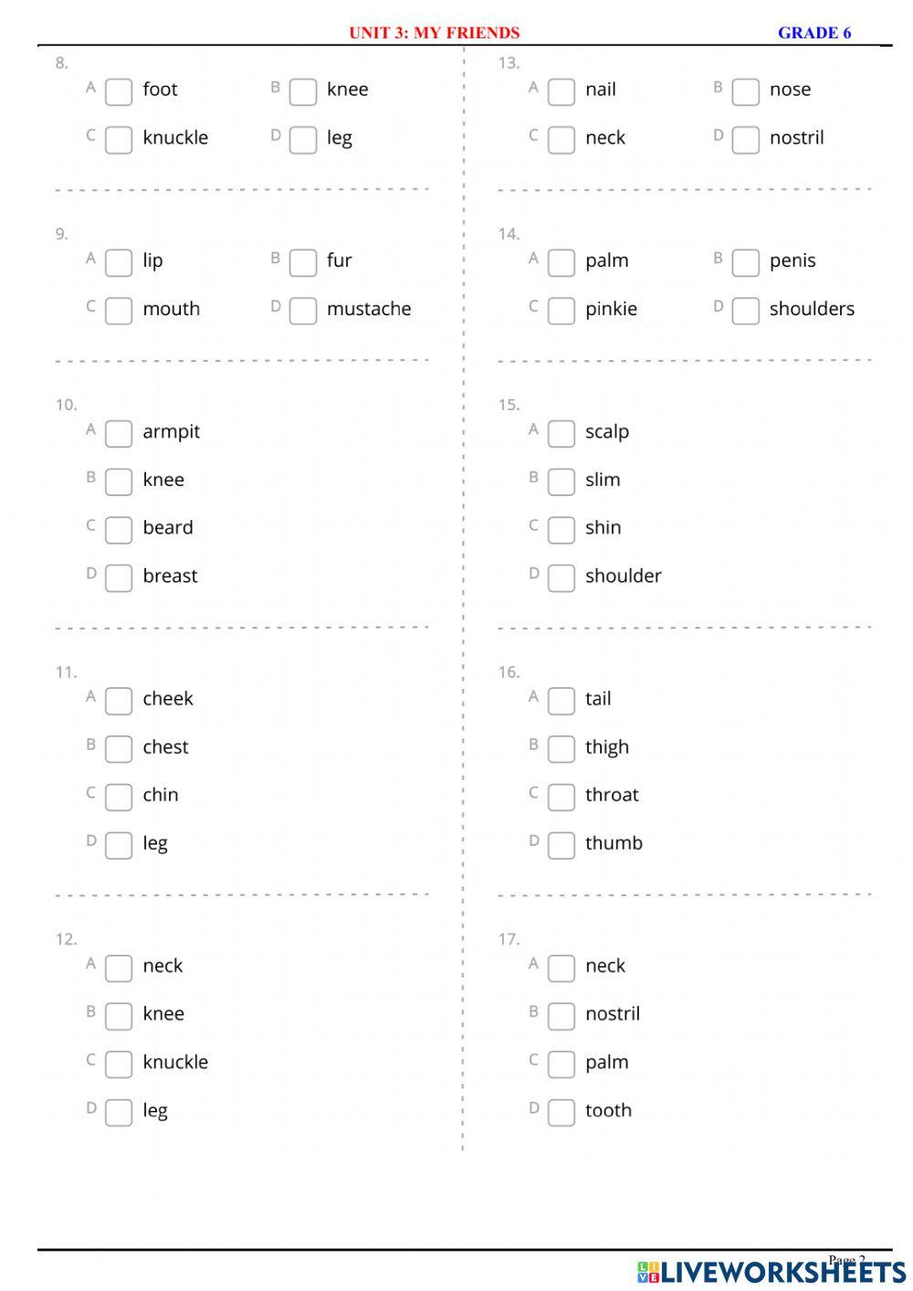 English 6 - Unit 3 - My Friends - Listen & choose words
