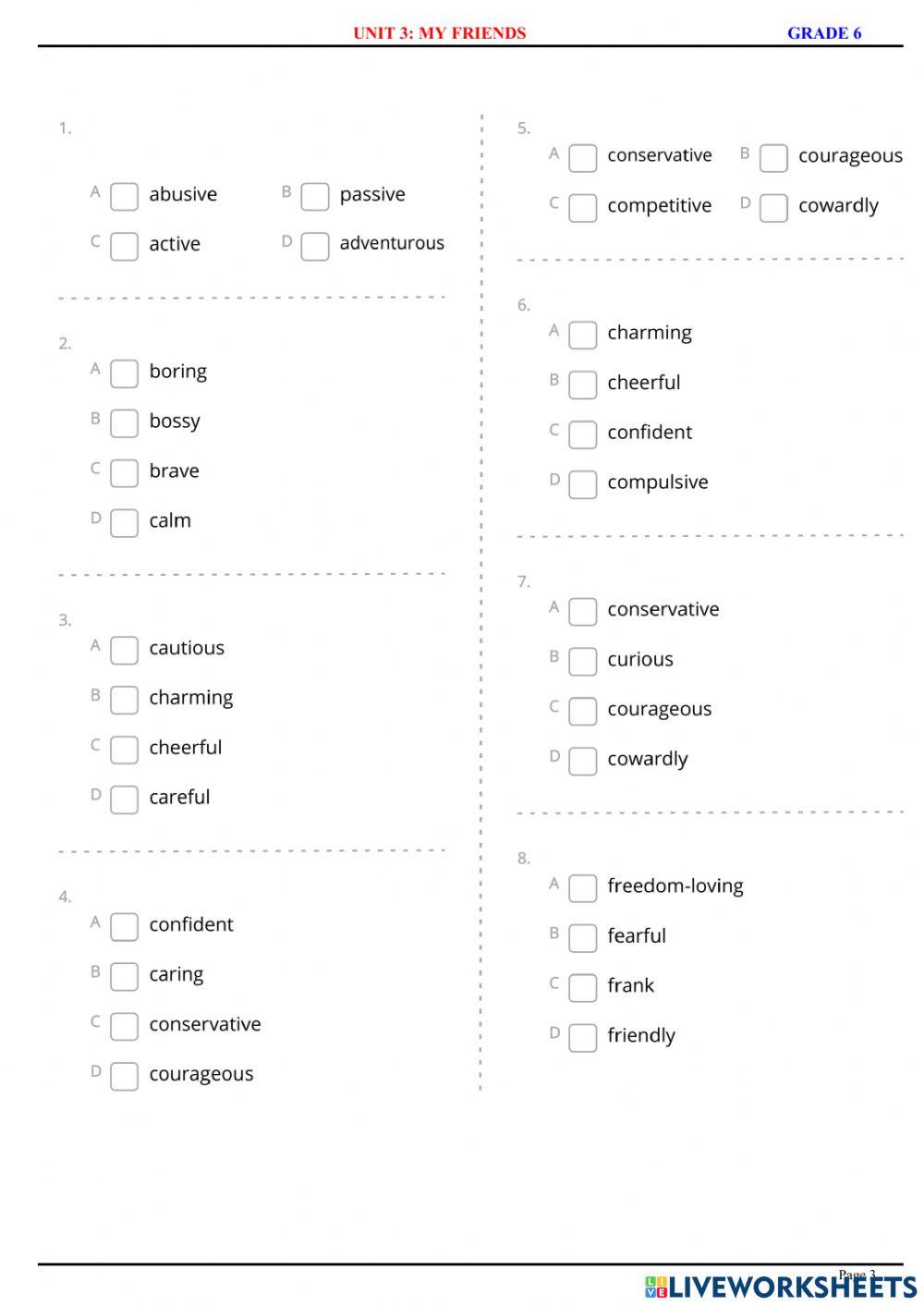 English 6 - Unit 3 - My Friends - Listen & choose words