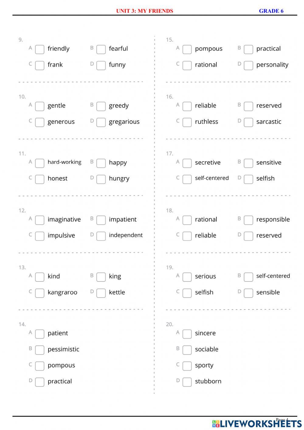 English 6 - Unit 3 - My Friends - Listen & choose words