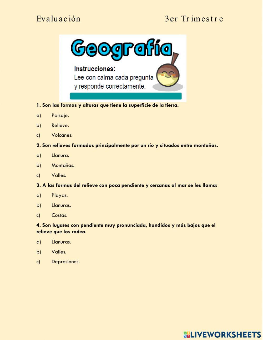Evaluación Geografía Tercer Trimestre