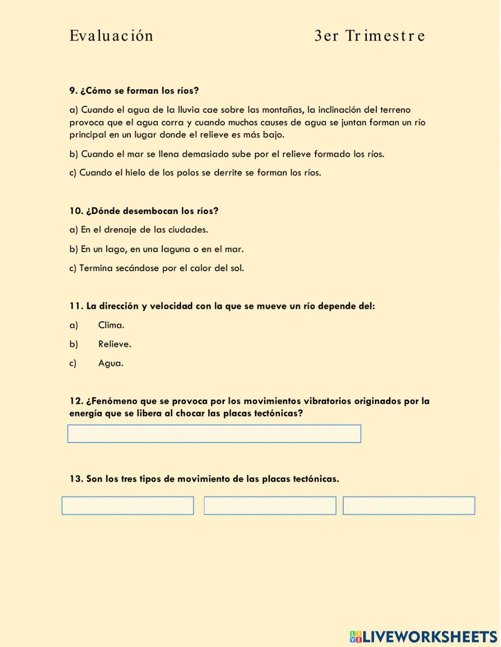 Evaluación Geografía Tercer Trimestre
