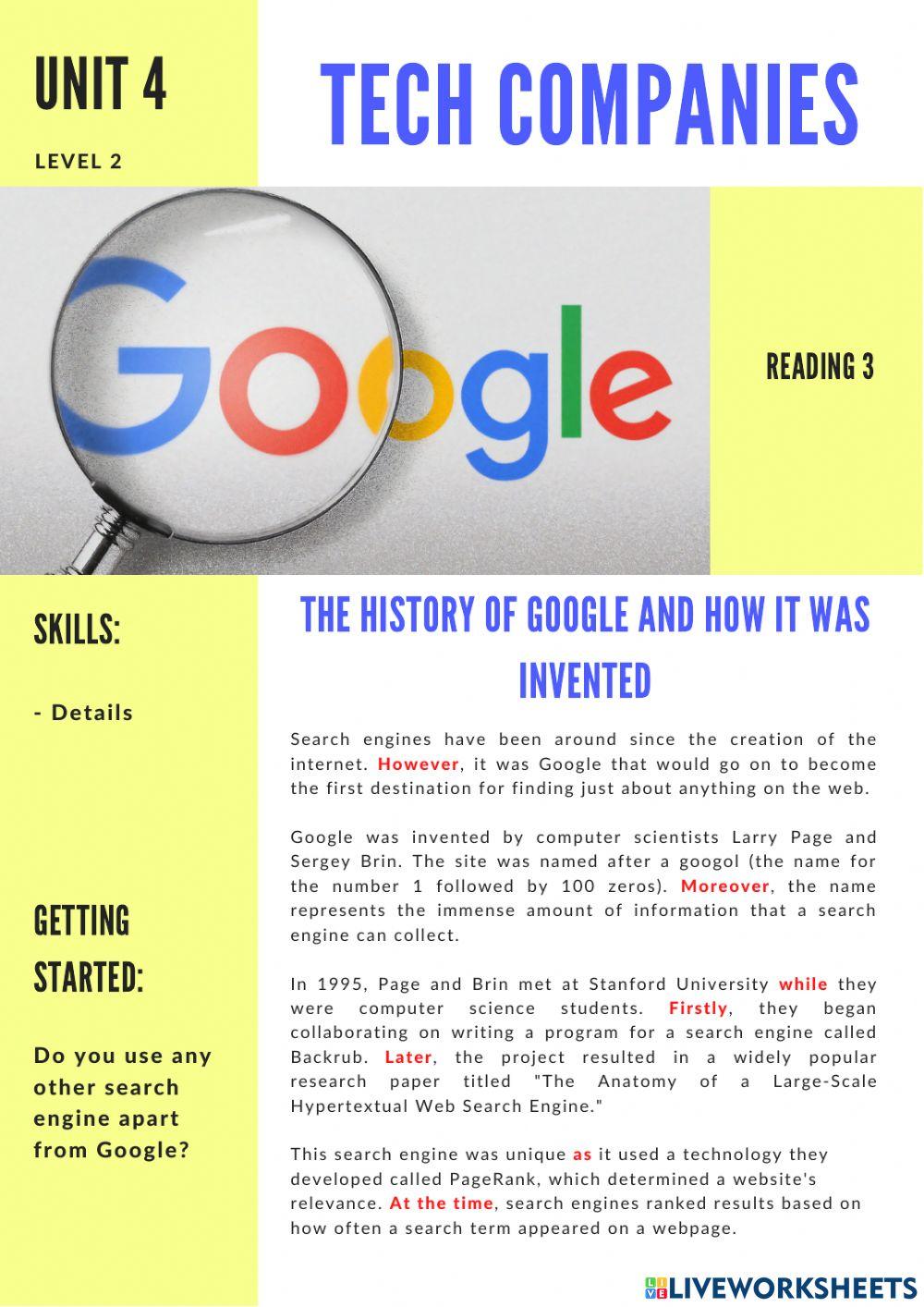 CYCLE 2 - UNIT 4 - READING 2: The history of Google