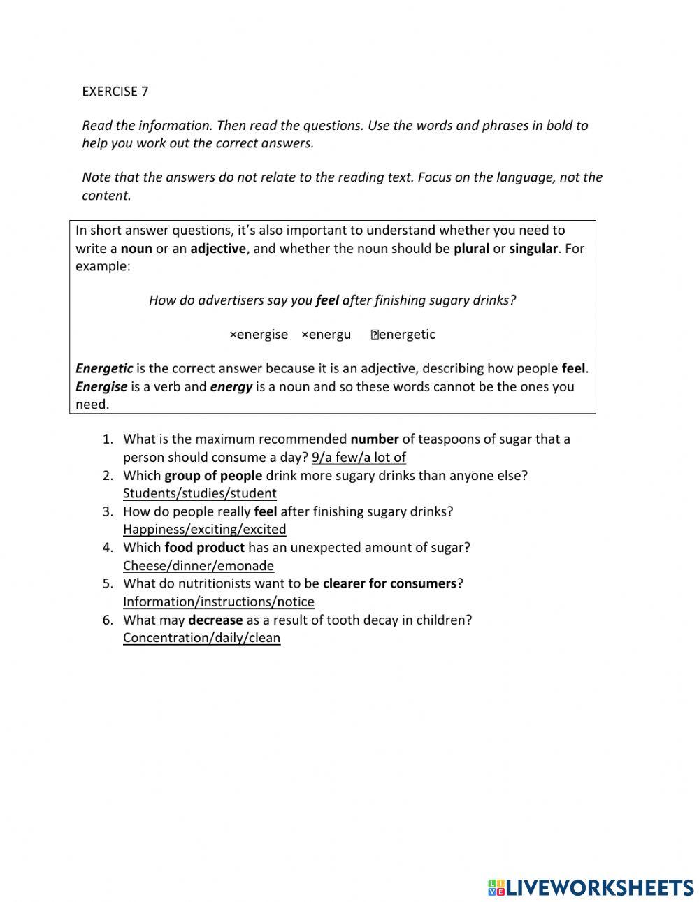 IE1, Unit 1, Reading, Exercise 7