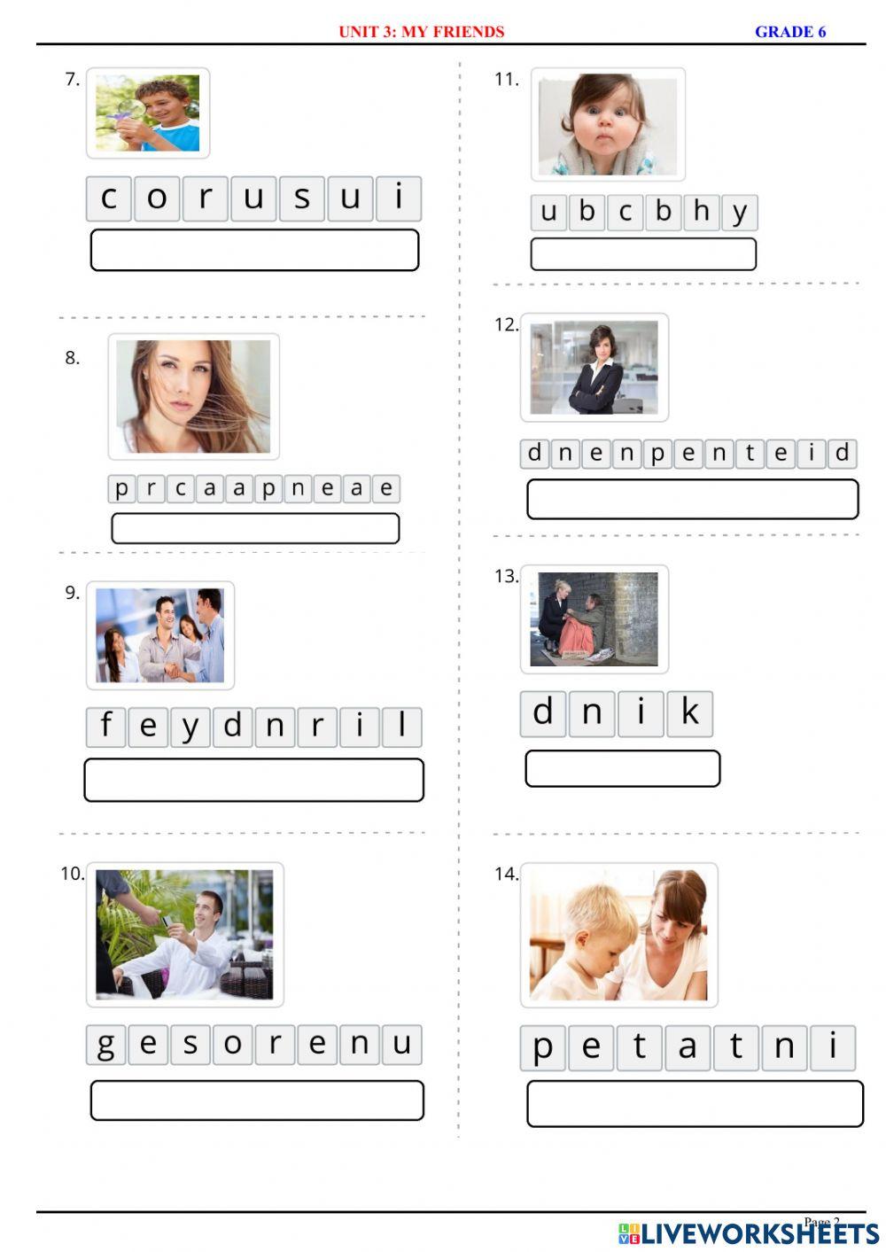 English 6 - Unit 3 - My Friends - Vocabulary 2 - Writing