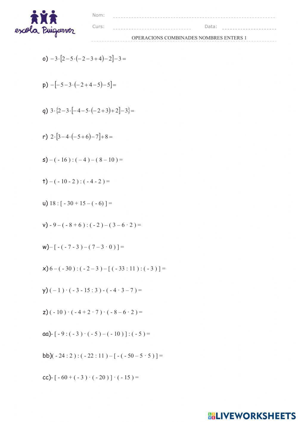 Operacions combinades de nombres enters 2