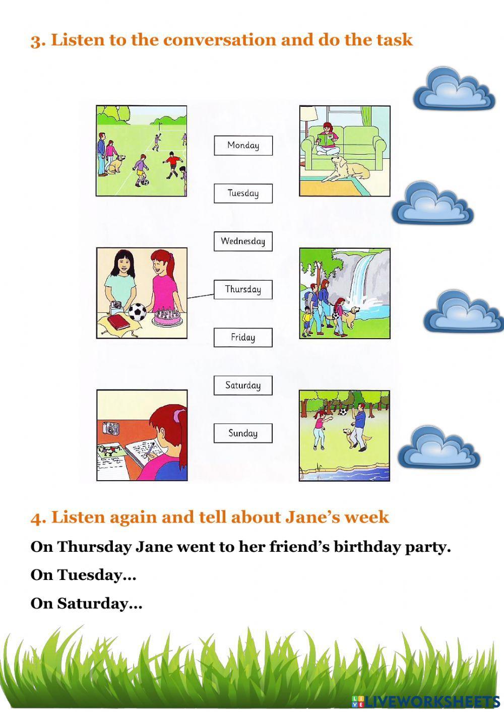 Past Simple Jane's week