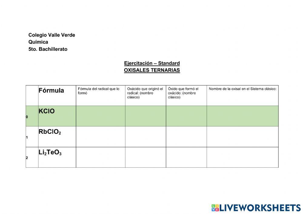 Ejercitación oxisales standard