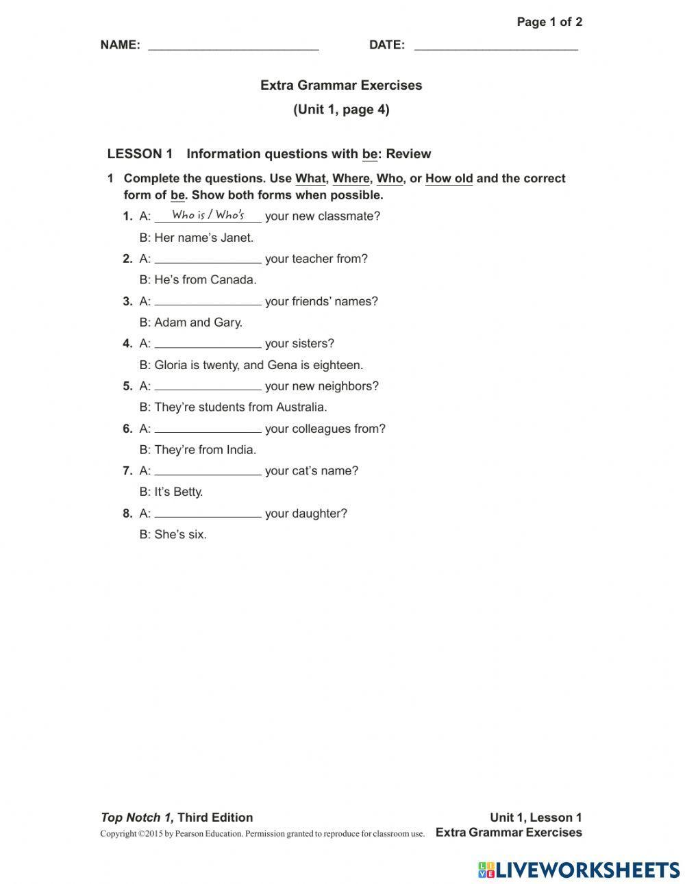 Information Questions with be