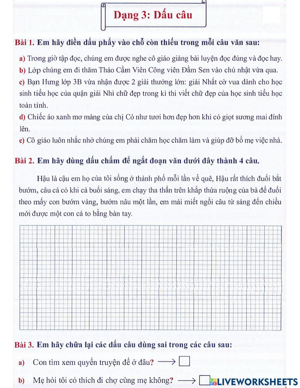 Tiếng Việt 3 lên 4 - Dạng 3: Dấu câu